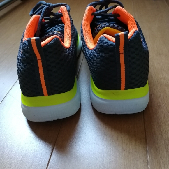 Skechers Flex Advantage Sneakers Navy with Neon Orange and Yellow MEN 6.5/ W 8.5 - Picture 7 of 13